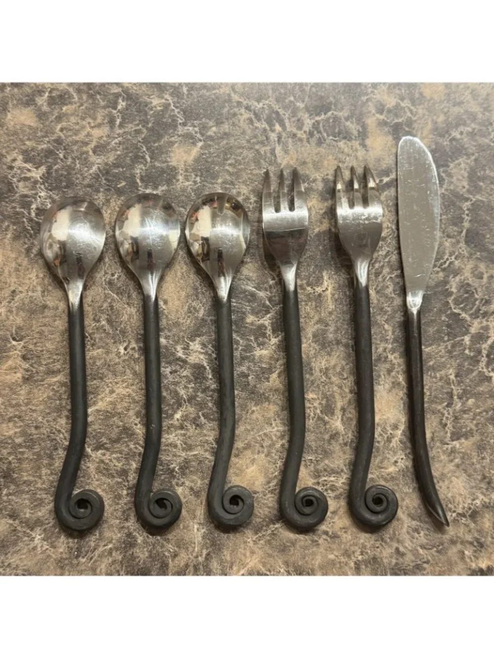 Gourmet Settings Treble Clef Flatware Appetizer Cocktail Set 6 Pc Black Handles